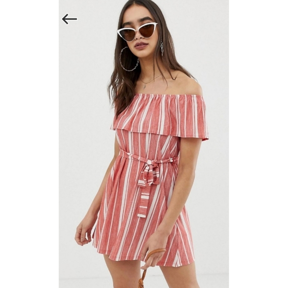 ASOS Design Curve Off-The-Shoulder Pique Stripe Sundress size US 18 (NO BELT!) - Picture 8 of 13